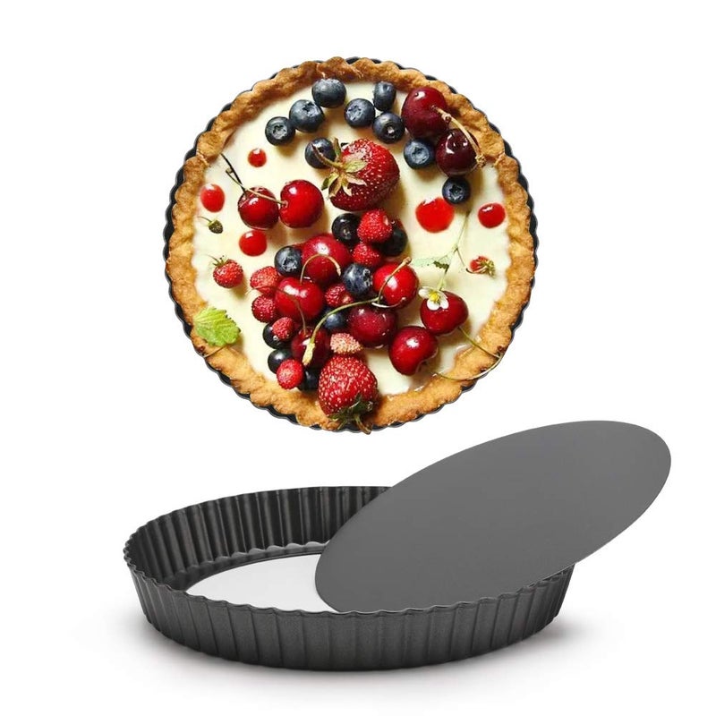 Beasea Mini Tart Pans for Baking, 2pcs 8 Inch Tart Pan with Removable Bottom Small Non Stick Carbon Steel Quiche Pie Pans for Oven Baking - Image 1